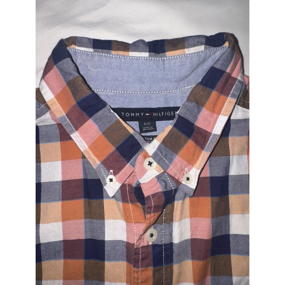 Mens Tommy Hilfiger Size Large Orange/Navy Collared Button Up In Great Condition